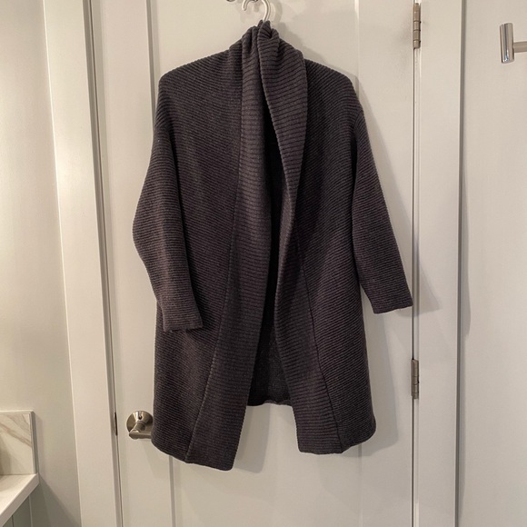 Grey Ribbed Babaton Merino Wool Cardigan - Picture 5 of 12